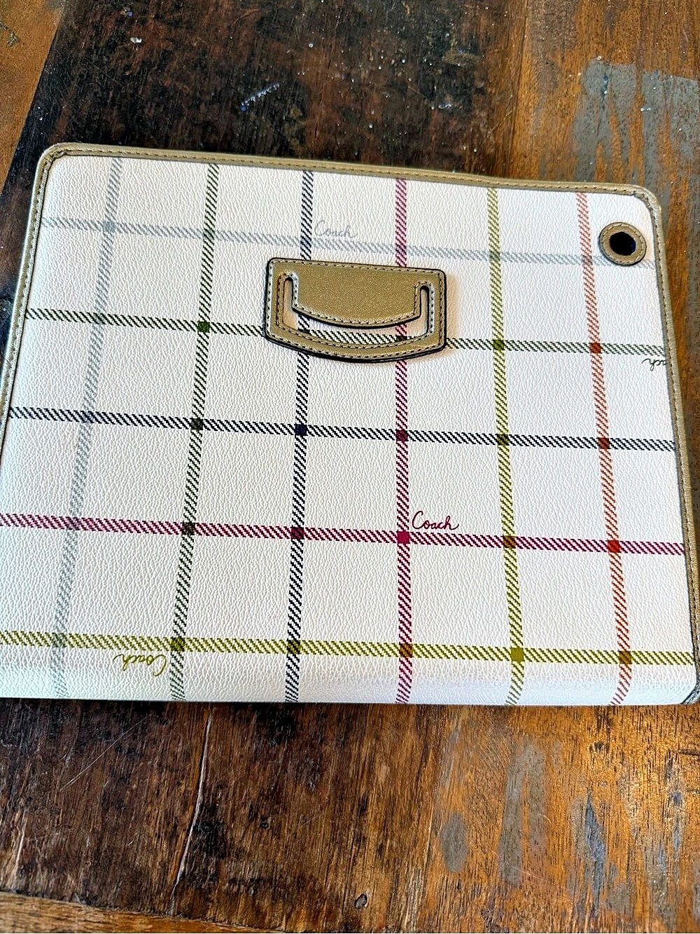 Coach Peyton Tattersall iPad Folio Case Plaid White & Pink